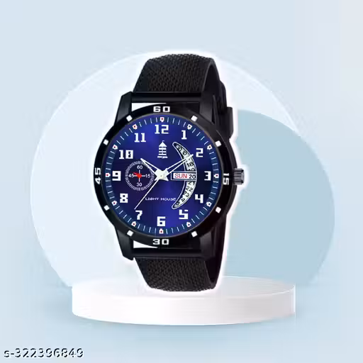 New Light House Analog Black Watch with Black Silicon Strap for Men and Boys