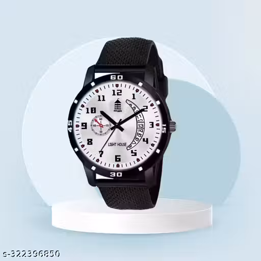 New Light House Analog Black Watch with Black Silicon Strap for Men and Boys