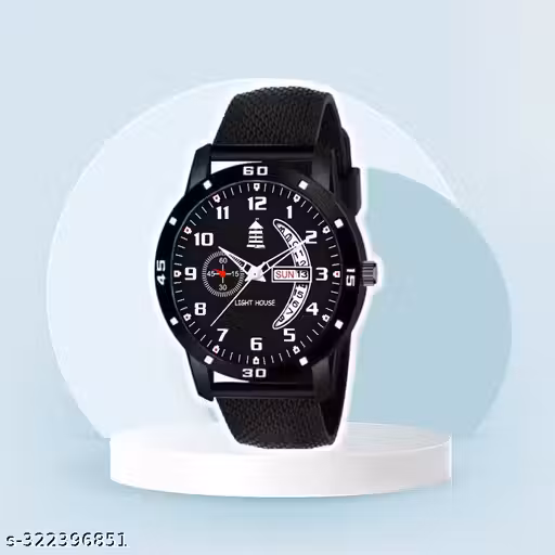 New Light House Analog Black Watch with Black Silicon Strap for Men and Boys