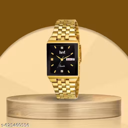 HRRT Gold Luxury Square Dial for Men | Stylish Golden Chain Watch with Day & Date Display | Premium Quartz Wrist Watch for Formal & Party Wear