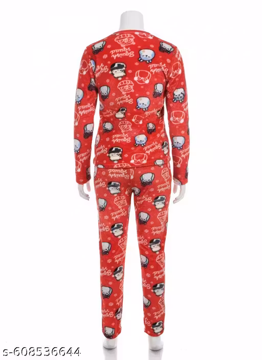 Women’s Winter Wear Warm Fleece Printed Night Suit Set | Soft & Comfortable Full Sleeve Top & Pajama/Soft & Warm Fleece Fabric – Perfect for Winters/Cute All Over Cartoon Print for a Stylish Look/Comfortable Relaxed Fit – Ideal for Nightwear & Loungewear