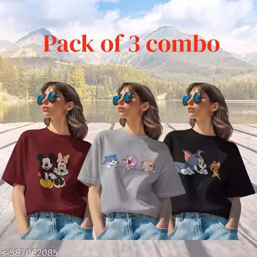 Women's Stylish Cotton Round Neck Tshirts 100% Cotton Regular fit For Women And Girls (Combo Pack of 3)