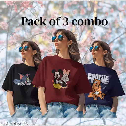 Women's Fancy Stylish Cotton Round Neck Tshirts 100% Cotton Regular fit For Women And Girls (Combo Pack of 3)