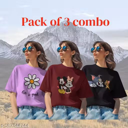 Women's Fancy Stylish Cotton Round Neck Tshirts 100% Cotton Regular fit For Women And Girls (Combo Pack of 3)