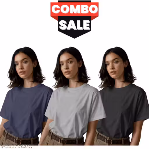Women's Cotton T-shirts For Girls And Women Round Neck Regular Fit 100% Cotton 100% Colourless Pack of 3