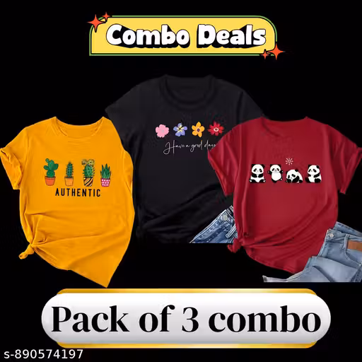 Women's Fancy Stylish Cotton Round Neck Tshirts 100% Cotton Regular fit For Women And Girls (Combo Pack of 3)