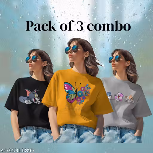 Women's Fancy Stylish Cotton Round Neck Tshirts 100% Cotton Regular fit For Women And Girls (Combo Pack of 3)