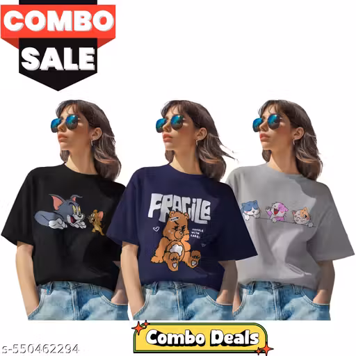 Women's Stylish Cotton Round Neck Tshirts 100% Cotton Regular fit For Women And Girls Combo Pack of 3