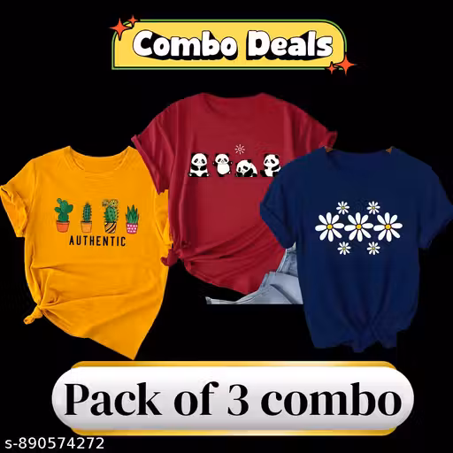Women's Fancy Stylish Cotton Round Neck Tshirts 100% Cotton Regular fit For Women And Girls (Combo Pack of 3)