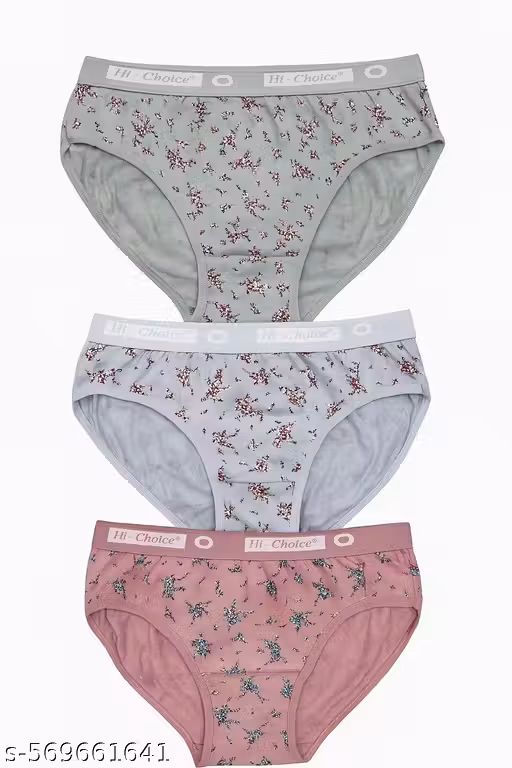 Hi Choice Women Soft Panty Pack of 3 for Regular Uses, Made of 100% Cotton, Printed Comfortable Panties for Girls, Ladies