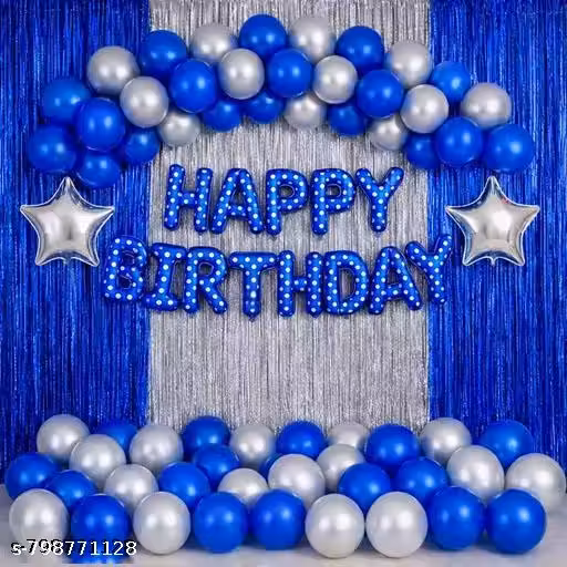 Blue & Silver Happy Birthday Decoration Kit with Doted Birthday Banner and Silver Star