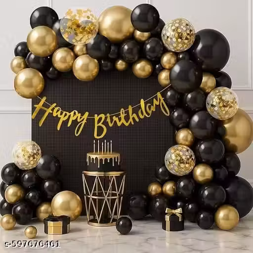 37 Pcs Golden Balloons Birthday Decoration Kit – Includes Golden Balloons, Happy Birthday Banner, Perfect for Men, Boys, Husband | Black & Gold Theme Birthday Decoration.