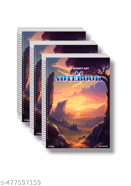 THE MODIFY ART A4 size Plain/Unruled spiral notebook || set of 3 || 600 pages || 3x200 pages each notebook || Best for Student and Artist