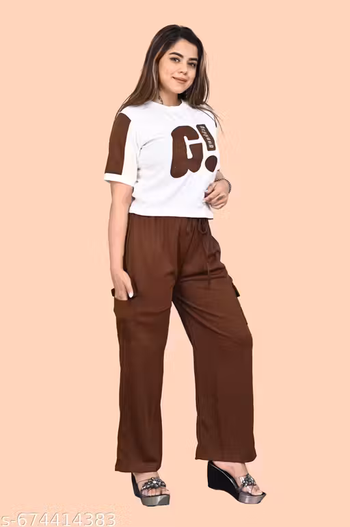 Women Stylish Mauve Printed Crop Top with Cargo Pants Co-Ord Set