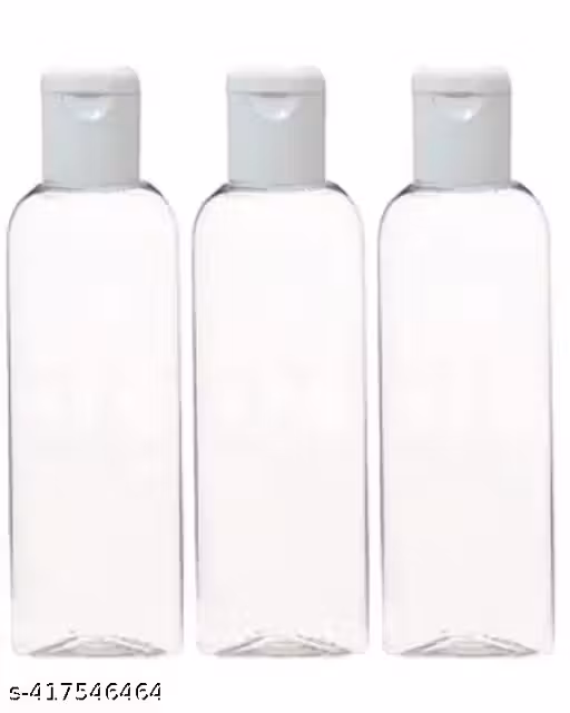 3 pcs 100ml empty pet bottles. All 3 bottles are top cap bottle for shampoo , lotion , oil , perfume and other liquid 3 bottle combo pack