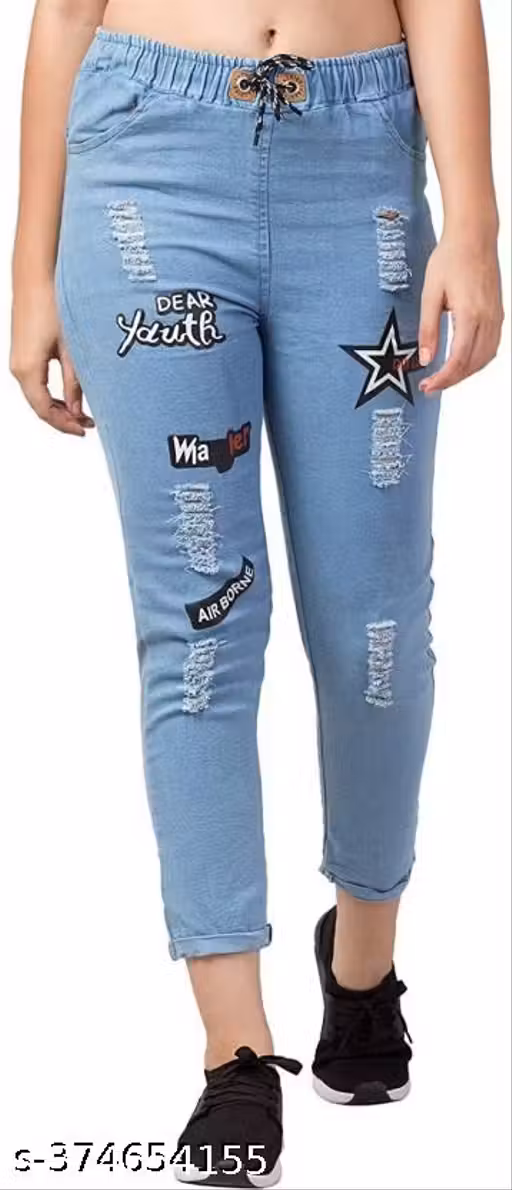 Women Jogger Fit Mid Rise Blue Jeans