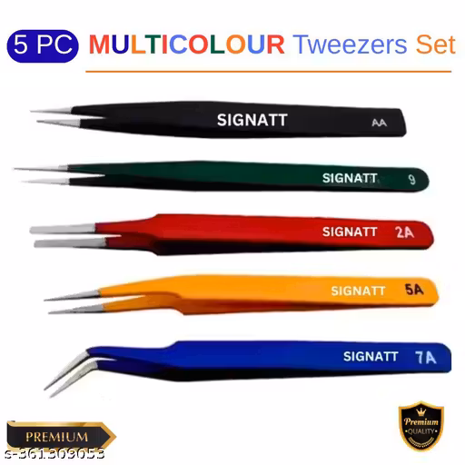 Signatt Multi colour Tweezer Series 5pc Combo Tweezers Set For Multipurpose Tweezers Set