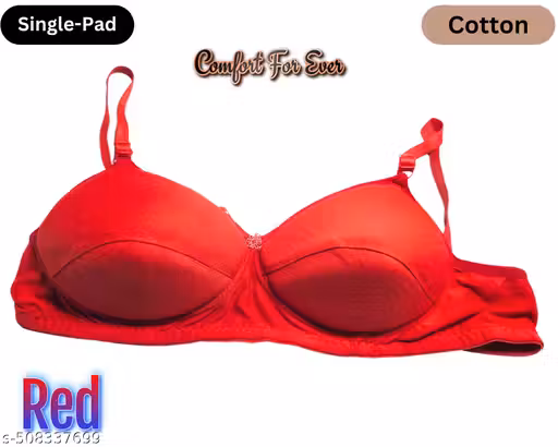 Women's Cotton Blend Lightly-Padded Wirefree Full Coverage T-Shirt Bras (Red Colour)