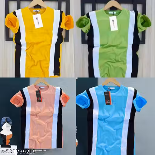 PACK OF 4PCS COMBO HALF SLEEVE NYLON FABRIC COLORBLOCKED T-SHIRT FOR MEN