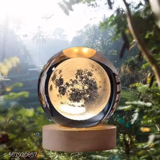 MA 3D Crystal Moon Lamp – Engraved Crystal Ball LED Night Light with Wooden Base, USB Powered, Ideal for Home & Office Décor, Birthday Gift for Adults (Warm White)