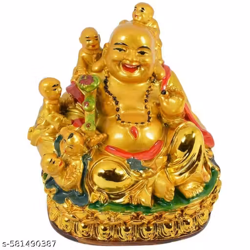 MA Vastu Feng Shui Small Laughing Buddha with 5 Children Kid Laughing Buddha for Kids Health, Wealth, Happiness & Good Luck Prosperity Decoration Showpiece