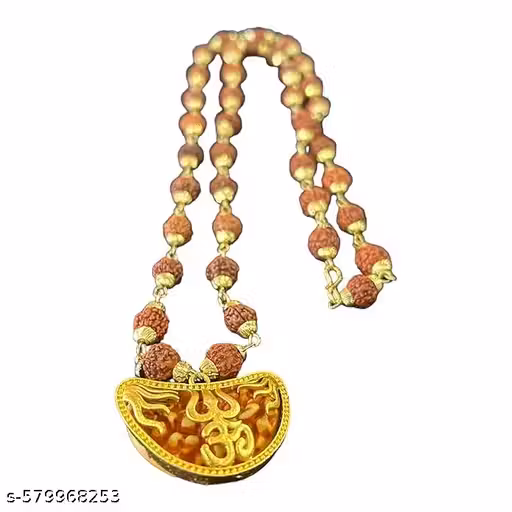 MA One Face Rudraksha Ek Mukhi Rudraksha Natural Lab Certified Trishul Shaped In Panch-Dhatu Pendant, Brown