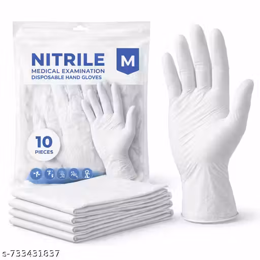 WHITE Nitrile Gloves, Dispossable Powder Free Examination Hand gloves, Dispossable Hand gloves, Surgical Hand gloves, Hospital Hand gloves Medium size(10 Piece)