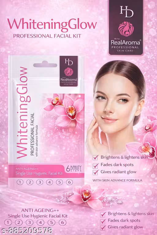 Realaroma Professional Facial for Radiant & Clear Skin HD Glow For Skin Whitening Professional Facial Kit Anti Ageing SkinCares 6 Step Single Use Hygienic Facial Kit for Glowing Skin Pack of 1