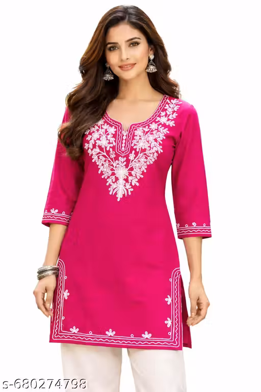 Women Embroidered Pure Cotton Short Kurti Floral Pattern
