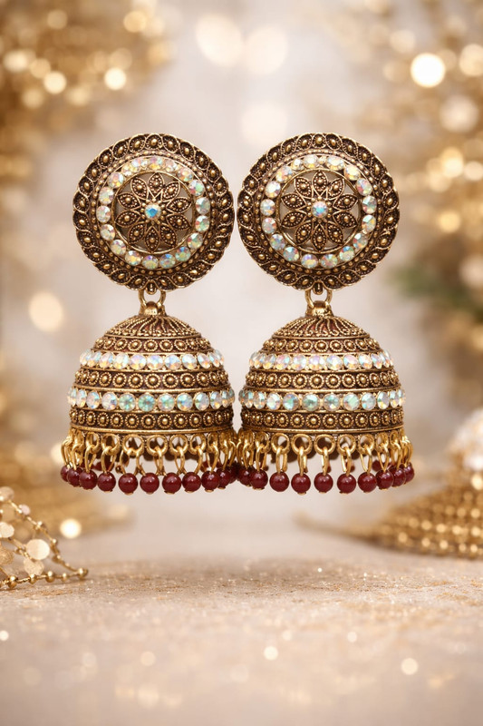 Royal Maroon Gold Jhumka
