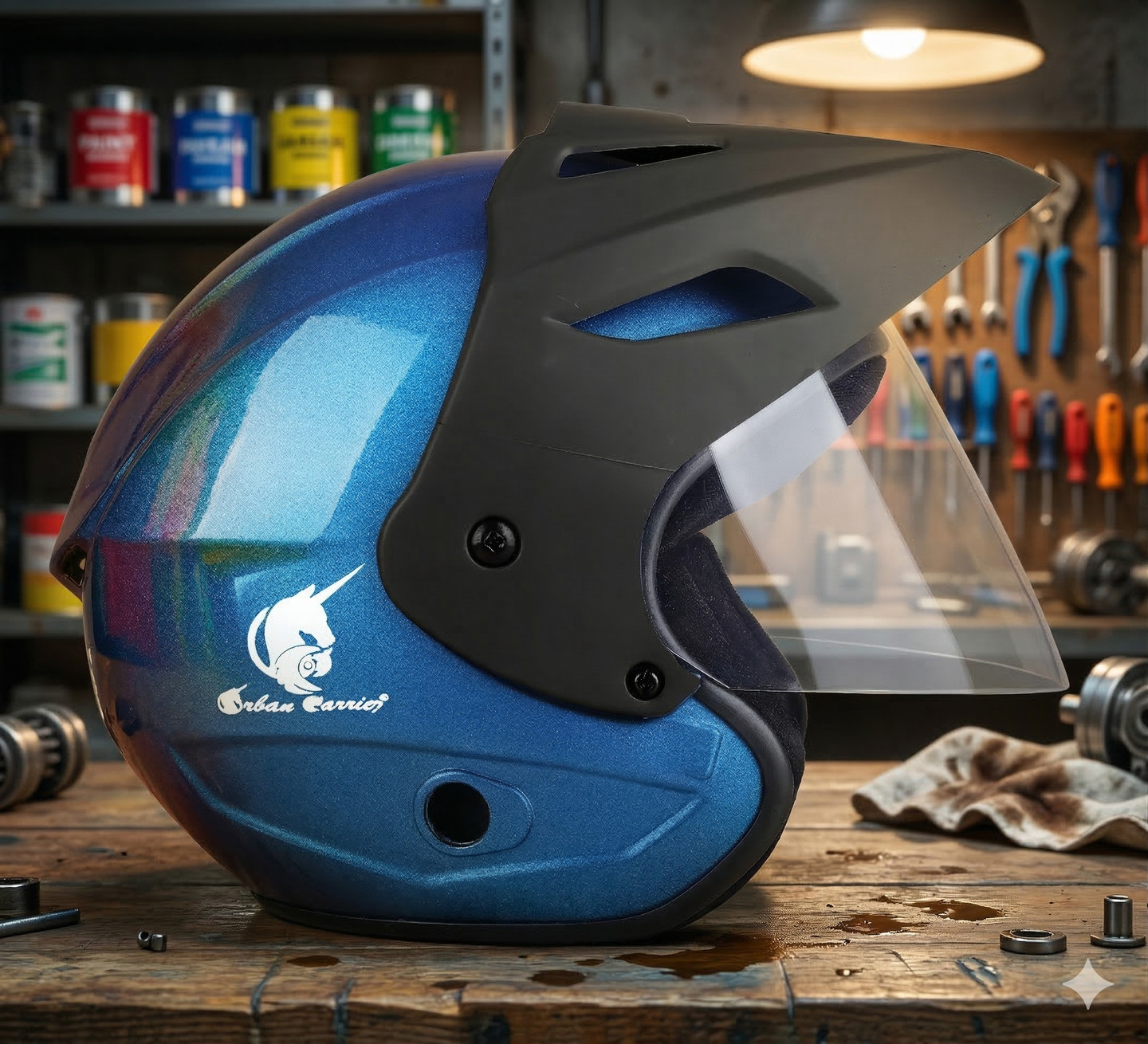 urban carrier ABS Material Full Face Stylish with Clear Visor For Men Motorbike Helmet Motorbike Helmet (Blue)