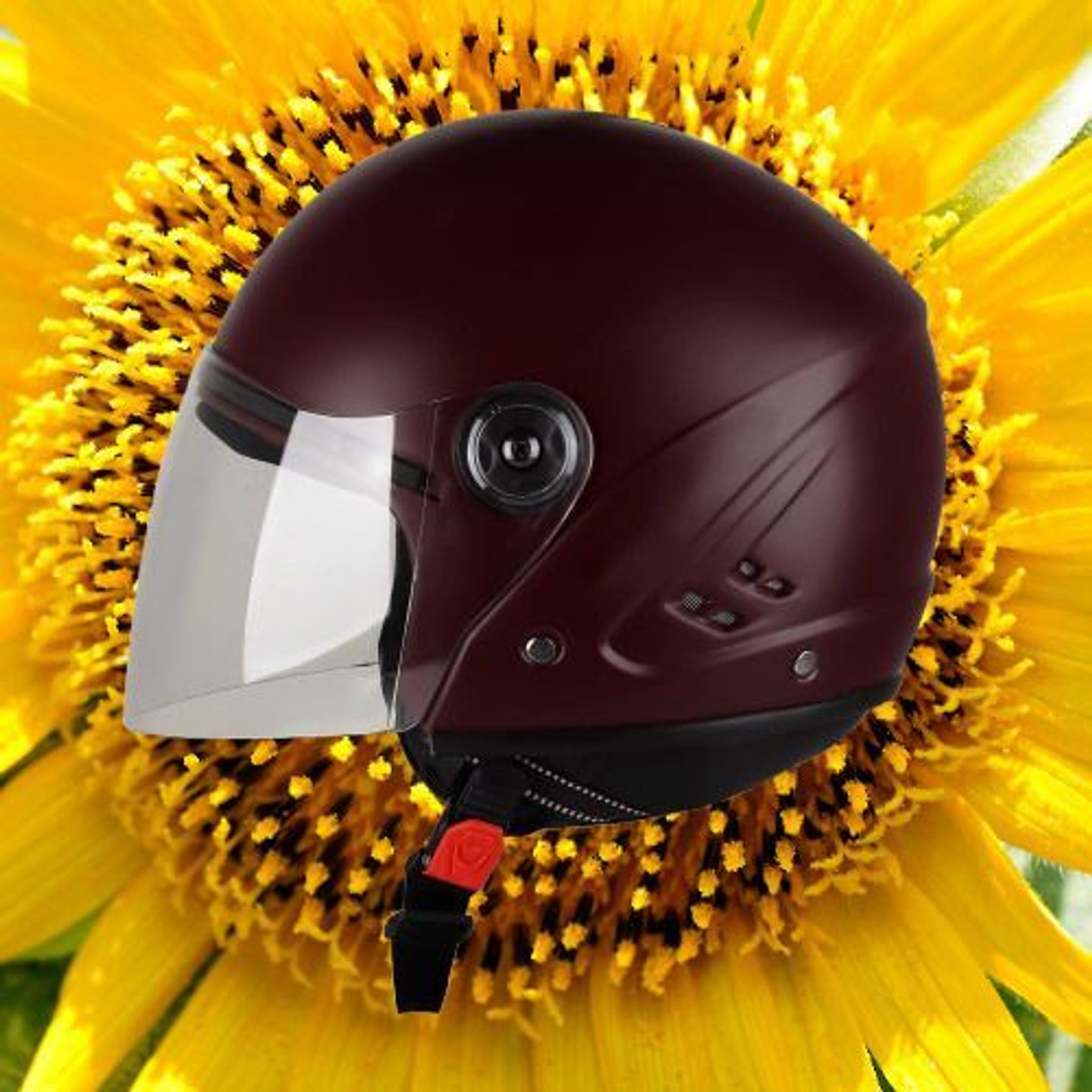 urban carrier ABS Material Half Face PC Visor, UV Scratch Resistance Motorbike Helmet (Maroon)