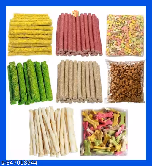 Premium 8-in-1 Dog Treats Each 50gm Combo Pack | Munchy Sticks, Twisted Rawhide, Colorful Bone Biscuits & Crunchy Training Snacks Mixed Flavor Chew Sticks for Puppies & Adult Dogs.