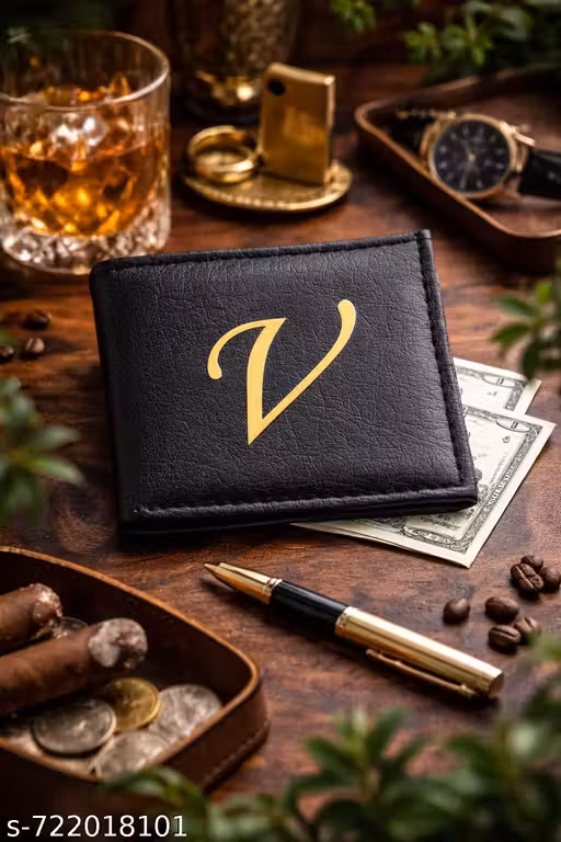 The "V" Initial Golden Signature Men’s Personalized Wallet With Multi Card Holder