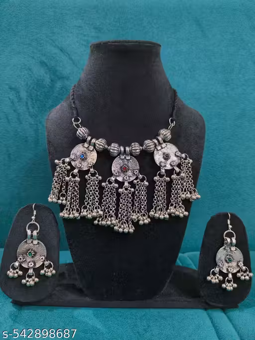 Stunning Oxidized Necklace Set with Elegant stone work for Women