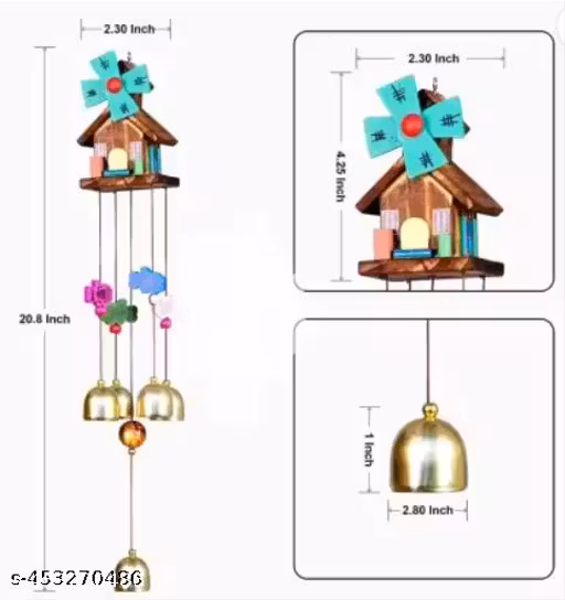 VROO 5 Bell hut Wind Chime Home Positive Energy for Balcony Bedroom Living Room Aluminium, Wood Windchime