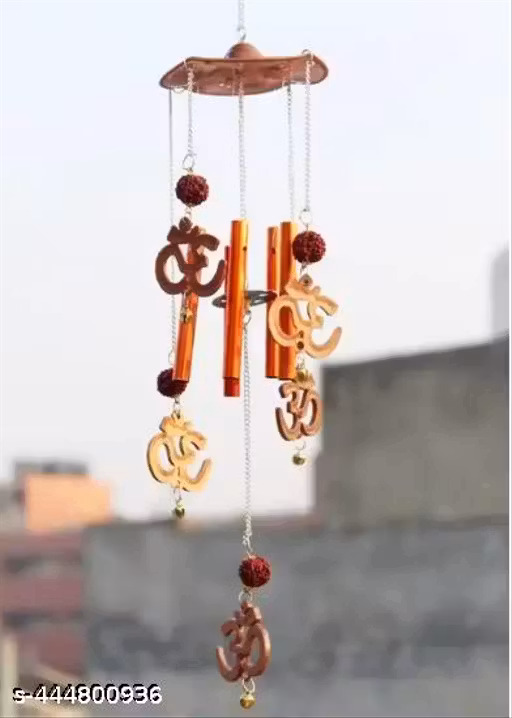 VROO Om Rudraksh 5 Pipes Brass Wind Chime Brass, Plastic Wind Chime