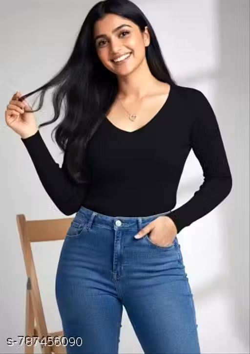 Trendy V Neck Long Sleeve Bodysuits for Women Sexy Tops