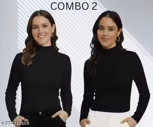 Women’s Ribbed Full-Sleeve Turtle Neck Top Combo