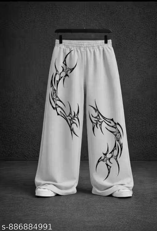 Men Printed White Track Pants