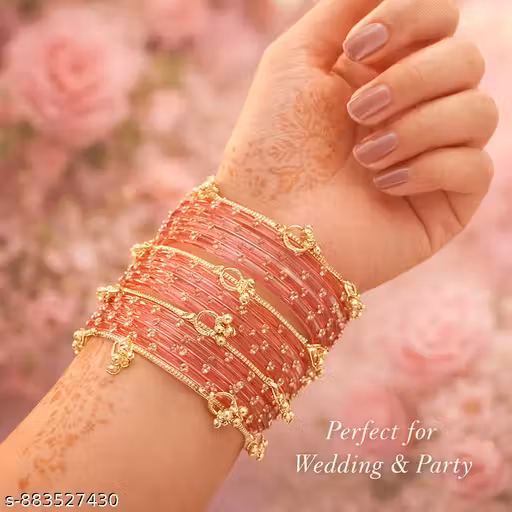 Green Glass Bangles Set for Women with Golden Kada | Traditional Mehndi Haldi Bridal Bangles | Latest Designer Party Wear Chudi Set