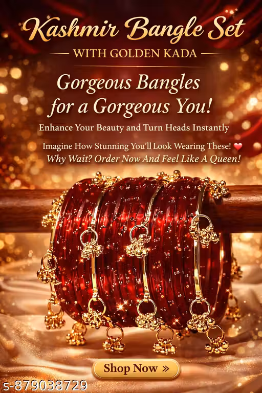 Kashmir Bangle Set with Golden Kada for Women | Red Bridal Chuda Set | Wedding & Festive Traditional Bangles | Stylish Ethnic Jewelry Combo