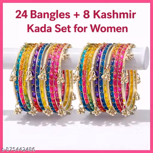 24 Bangles Set with 8 Kashmir Kada for Women | Bridal Chura Set | Traditional Chudi Set for Wedding, Festival & Daily Wear