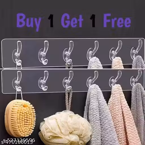 PACK OF 2 SUPER STRONG WALL HOOK 6 In 1 Self Adhesive Wall Hooks, Heavy Duty Sticky Hooks for Hanging , Waterproof Transparent Adhesive Hooks for Wall, Wall Hangers for Hanging Kitchen Bathroom Bedroom Accessories Hook/Strong Adhesive Hook Wall Door Stick