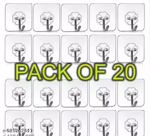 Pack of 20 Self Adhesive Wall Transparent Hooks for Wall Heavy Duty Extra Strong, Nail Free Hanging, Barthroom & Kitchen Accessories Wall Hanger Without Drilling