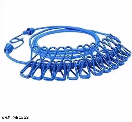 TRENDY KAMS (PACK OF 1) Cloth Rope for Cloth Drying Rope with Hooks Rope for Drying Clothes Hanging Rope with 12 Clips for Clothes Drying Wire for Clothes Drying Clothes Rope for Drying with Hooks Cloth line Rope.