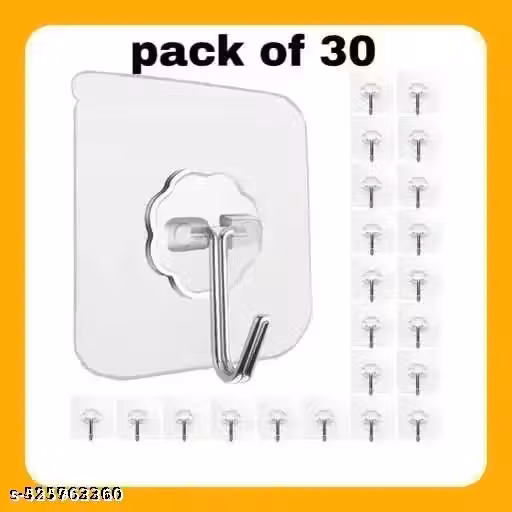 Premium Quality Adhesive wall hooks (PACK OF 30 )Waterproof Stick on Adhesive Stronger Plastic Wall Hooks Hangers for Hanging Robe, Coat, Towel, Keys, Bags, Lights, Calendars, Max Load 15 kg