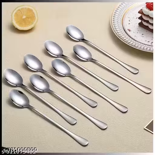Long Handle Spoon , Food Grade Stainless Steel (Pack of 8) Stainless Steel Coffee Spoon, Cream Spoon, Dessert Spoon, Ice Tea Spoon, Ice-cream Spoon Set 8 pcs
