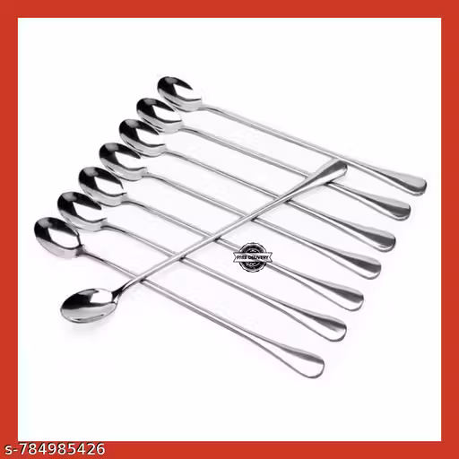 Long Handle Spoon , Food Grade Stainless Steel (Pack of 8) Stainless Steel Coffee Spoon, Cream Spoon, Dessert Spoon, Ice Tea Spoon, Ice-cream Spoon Set 8 pcs