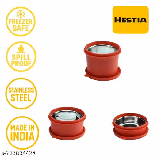 Steel Container, Microwave Safe & Leak Proof, 3 containers (290 ml, 450 ml & 600 ml),RED